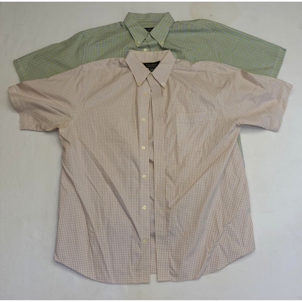 Eddie Bauer Shirt Mens L Multicolor Check Short Sleeve Button Up Lot 2 Relaxed